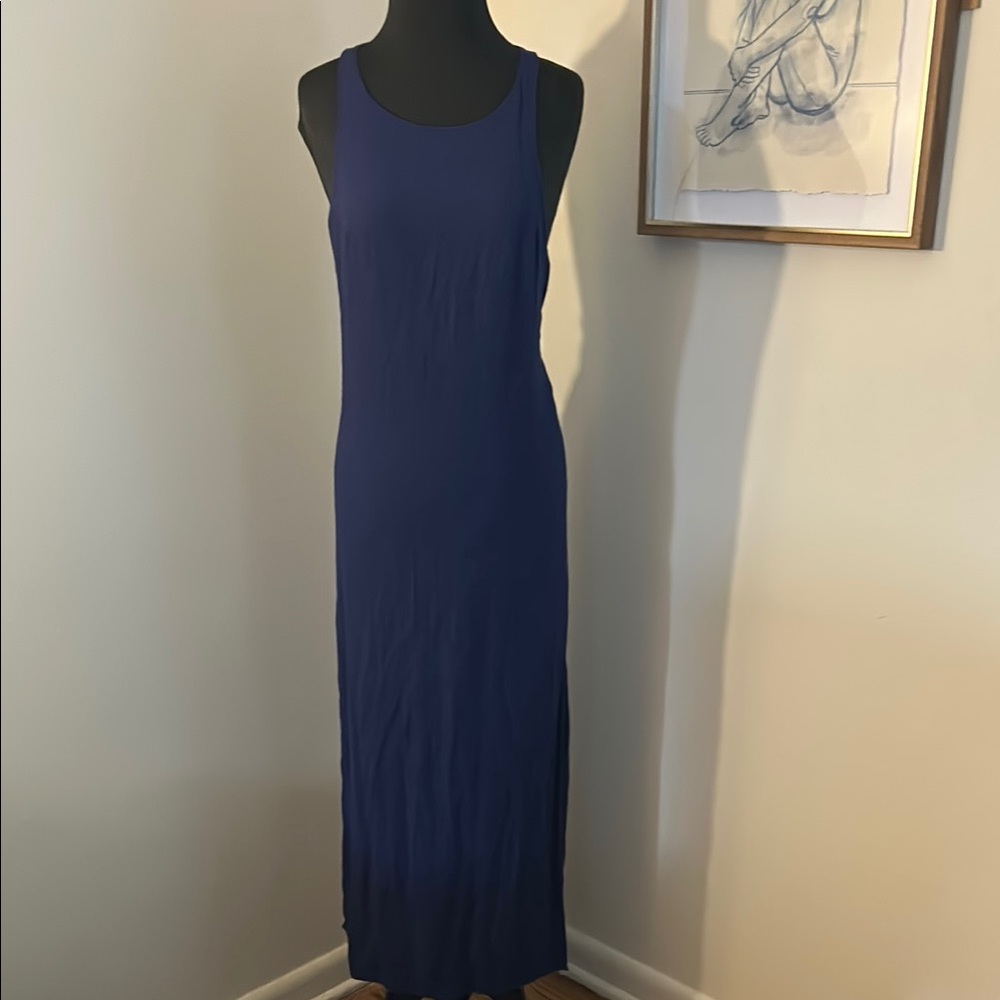 Alice + Olivia | Roxane blue t back Maxi dress lined slit Size 4